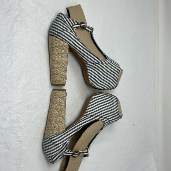 Jeffrey Campbell Foxy Platform Sandals Heels Nautical Blue White Striped Sz 6.5 - Picture 4 of 15